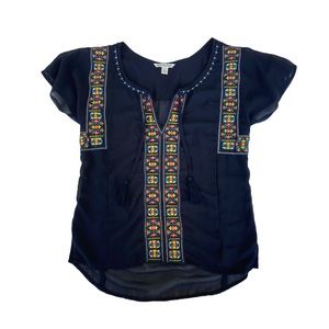 American Eagle Outfitters Top Sheer Embroidered Colorful Detailed Blouse